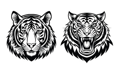 Obraz premium Symmetrical Tiger Face in Tribal Style Vector