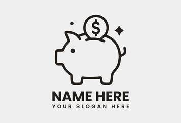 Piggy bank icon with a dollar coin representing financial savings and investment for the future. Finance concept
