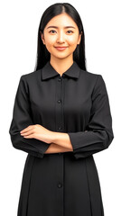 Asian woman, crossed arms, black dress, professional, isolated, cut out transparent
