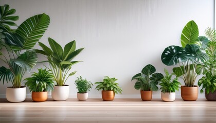 Fototapeta premium indoor jungle in a minimalist home vibrant plants in modern pots