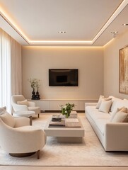 Cream-toned living room with modern accents