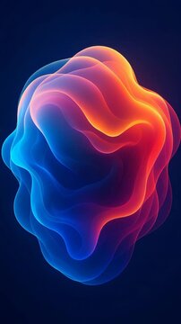 Elemento gr&aacute;fico abstrato e org&acirc;nico 3D com efeito iridescente e gradiente em v&iacute;deo, sobre fundo azul escuro, fotografia vertical para design de interfaces moderno

