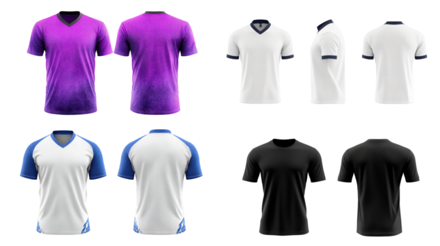 A collection of stylish sports jerseys featuring vibrant colors and modern designs, perfect for team spirit and athletic wear.