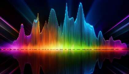 colorful audio equalizer graphic with vibrant peaks and visual sound waves representing music production technology