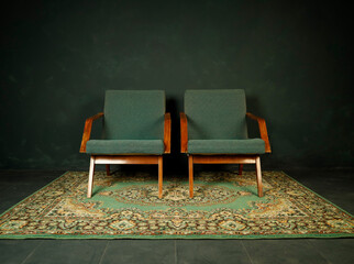 vintage wooden furniture on dark background