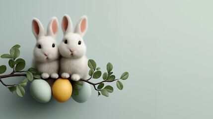 Fototapeta premium Adorable Easter Bunny Decorations with Eggs