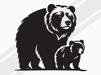 Bear and Cub Silhouette, Mama Bear and Child Bear, Dad Bear And Child Bear SVG Illustration Depicting Wildlife Bond and Nature Connection