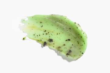 Cosmetic beauty skin care product isolated on white. Sample swatch of green face, body or hair hand...