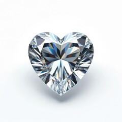 Heart-shaped flawless diamond isolated on white background. Beautiful brilliant gemstone, ready to be used in wedding ring design. Luxury gem represents love, engagement, wealth.