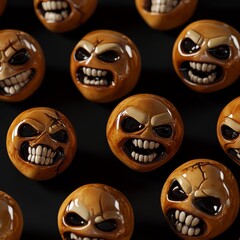 Creepy And Angry Emoji Spheres Dark Background Concept Art