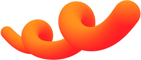 A vibrant, abstract 3D fluid shape featuring a smooth orange gradient. This dynamic, curve, wavy design element is isolated on a white background, perfect for modern digital art