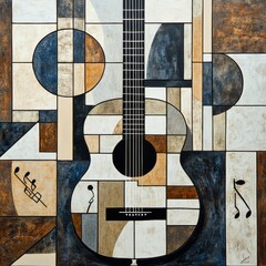 Fototapeta premium Abstract Guitar Harmony Cubism Musical Art With Geometric Shapes