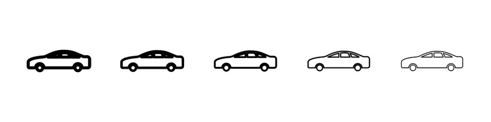 Car side view icon graphic set. trendy stroke line style