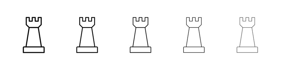 Chess rook icon graphic set. trendy stroke line style