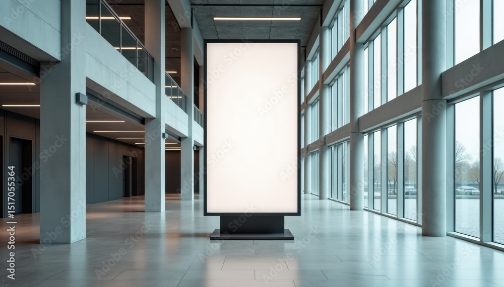 Aufkleber modern digital billboard in spacious convention center with large windows