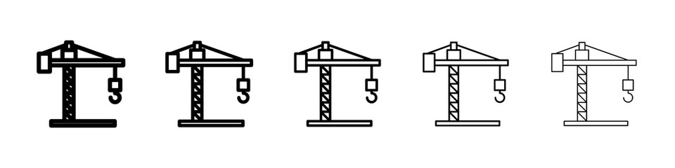 Construction crane icon graphic set. trendy stroke line style