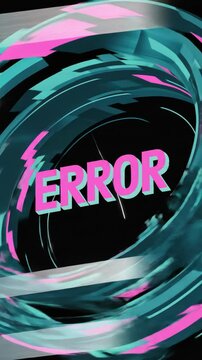Glitch art style error message in neon pink and teal, digital abstract background for tech and futuristic themes