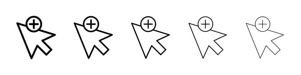 Cursor plus icon graphic set. trendy stroke line style