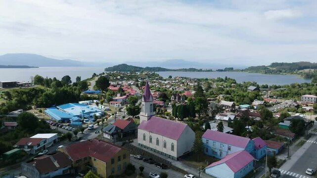 Aerial view historic church with san agustin parish puerto octay