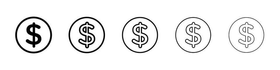 Dollar icon graphic set. trendy stroke line style