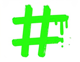 Obraz premium Bright green painted hashtag symbol on white background