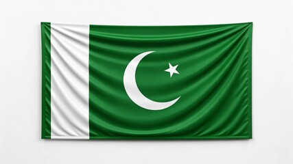 High resolution image of pakistan flag draped fabric green white crescent star national symbol beautiful textile background