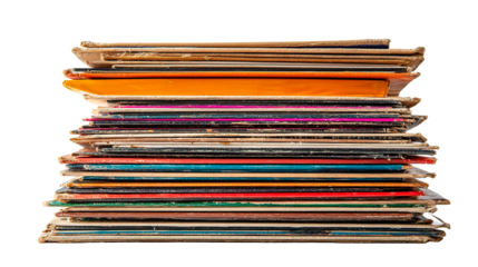 A colorful stack of vinyl records, representing a collection of musical history and genres.