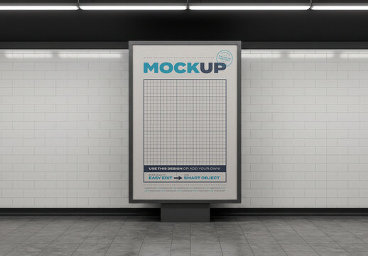 Vertical Subway Sign Billboard Mockup