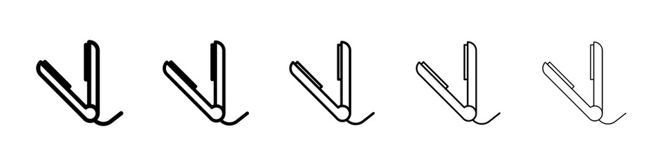 Hair straightener icon graphic set. trendy stroke line style