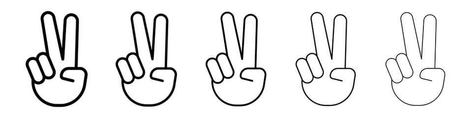 Hand peace icon graphic set. trendy stroke line style