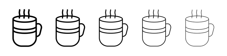 Hot coffee Mug icon graphic set. trendy stroke line style