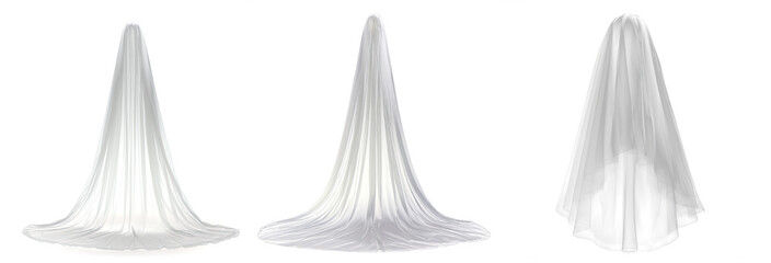 Front view of sheer cathedral-length bridal veil with soft iridescent sheen, transparent background, ideal for wedding fashion design, bridal mockups, and luxury event visuals
