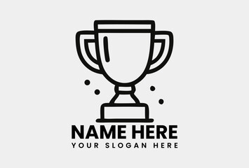 Minimalist black outline trophy icon illustration representing success and victory in competition. Achievement concept