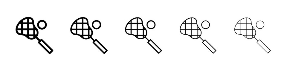Lacrosse stick ball icon graphic set. trendy stroke line style