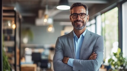 Fototapeta premium Confident Male Business Leader at Conference in Modern Office Setting