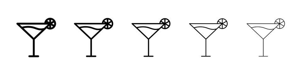Martini glass icon graphic set. trendy stroke line style