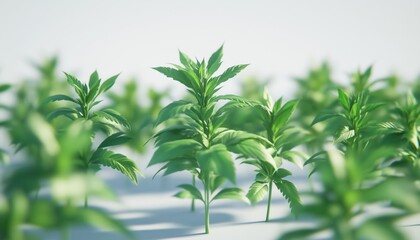 Obraz premium Close-Up Images Of Young Cannabis Plants: A Detailed Look At Marijuana Seedlings Flourishing In The Garden.