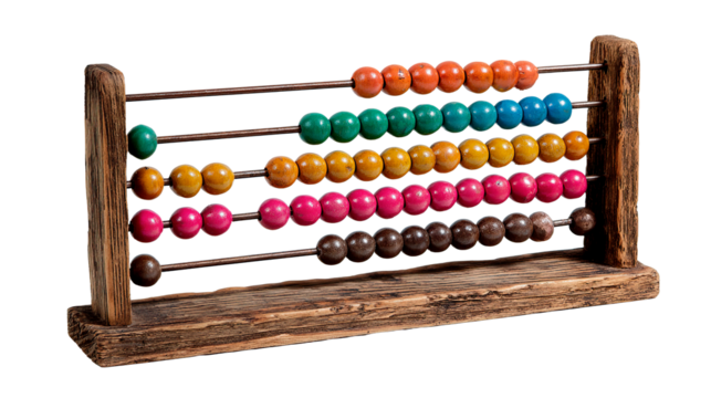 A vibrant abacus with colored beads stands out against a clean, dark, and classic background.