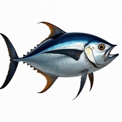 Naklejka premium Expensive, rare bluefin tuna isolated on white background. Fresh raw seafood, gourmet restaurant fish. Healthy ocean food. Expensive fish cuisine. Premium sushi ingredient.