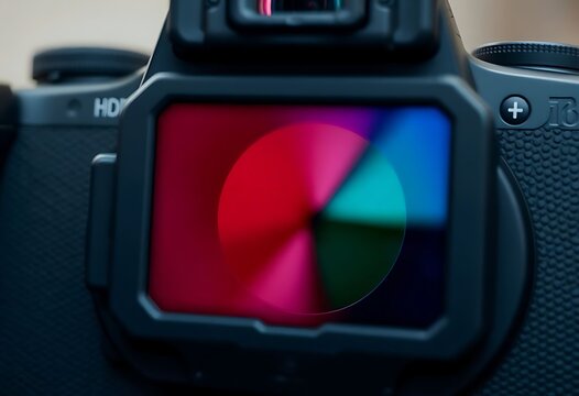 close up of a camera with a colorful lens