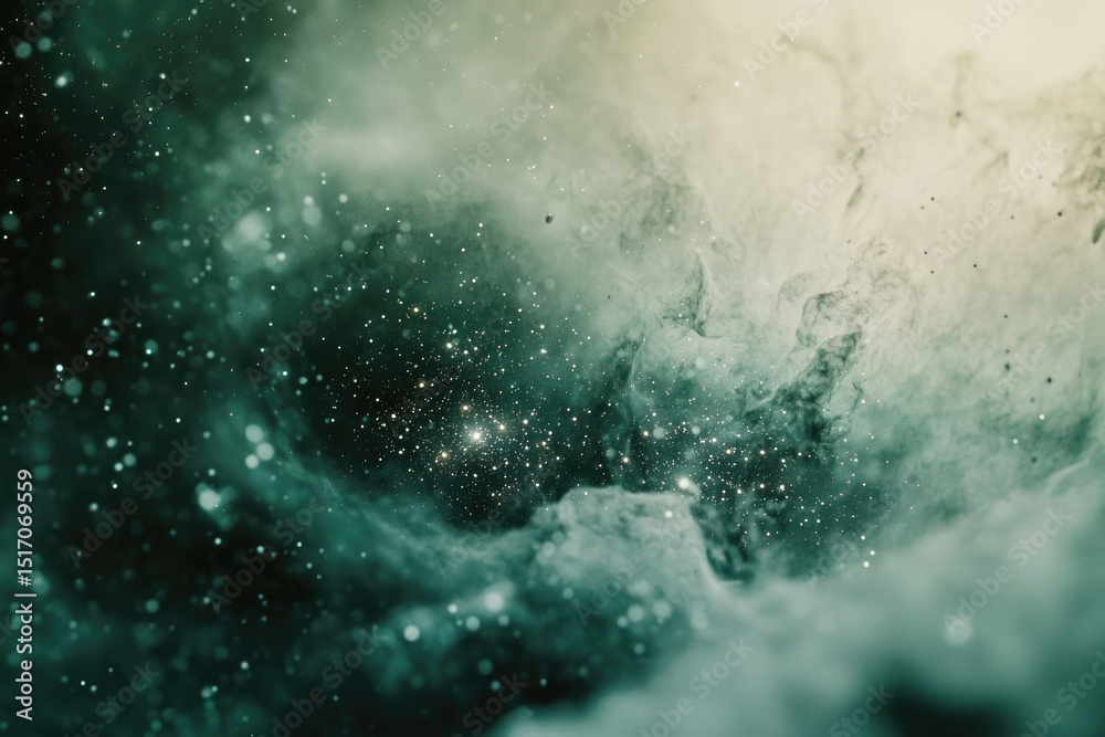 Wall mural a captivating image showcases a cluster of stars nestled within a swirling nebula, bathed in etherea