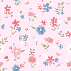 Seamless sweet pastel spring floral and butterfly print