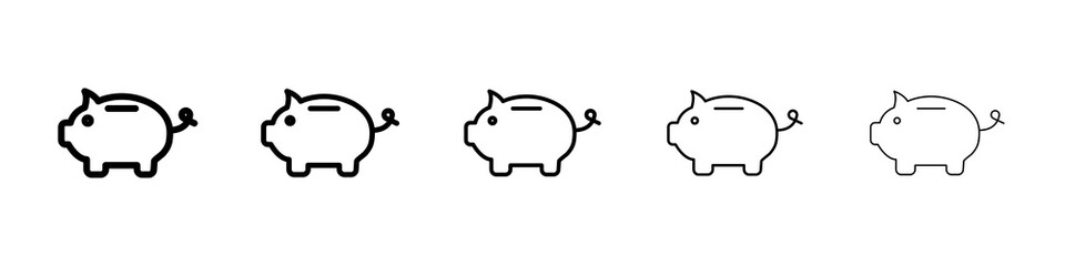 Piggy bank graphic set. trendy stroke line style