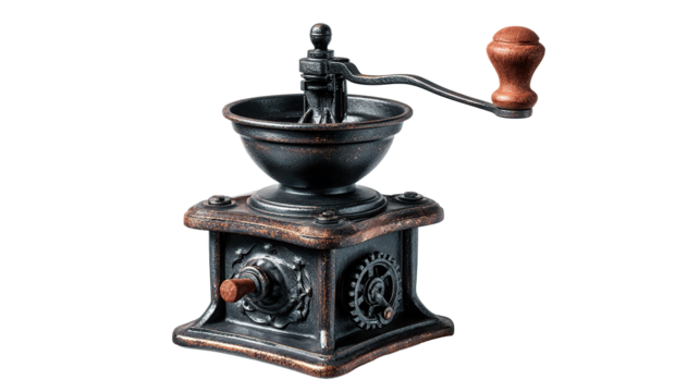 A beautifully crafted antique coffee grinder, perfect for brewing the perfect cup of coffee.
