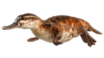 Detailed studio shot of a duck, highlighting its distinctive beak and textured feathers.