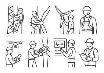 Engineering and construction linear icon set. industry and manufacturing symbols