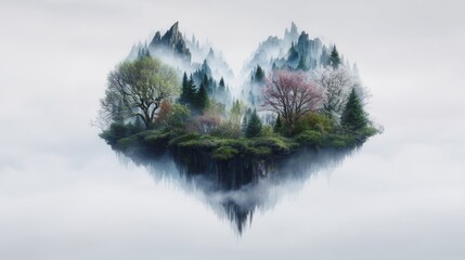 Heart-shaped island nestled in a misty heartland