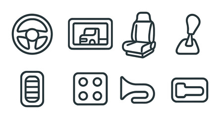 Automotive linear style icon set. car parts and vehicle maintenance symbols