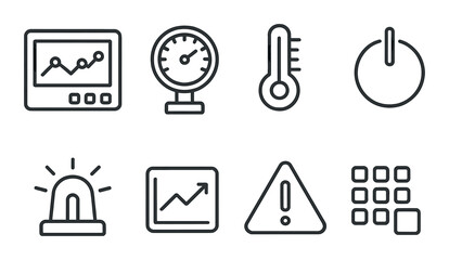 Technology and data silhouette icon set. digital monitoring and analytics symbols