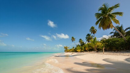 Obraz premium Tropical beach paradise with palm trees and turquoise water